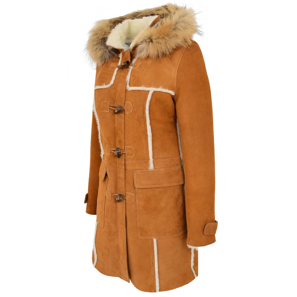 DR249 Women's Sheepskin Italian Classic Look Leather Coat Tan 2