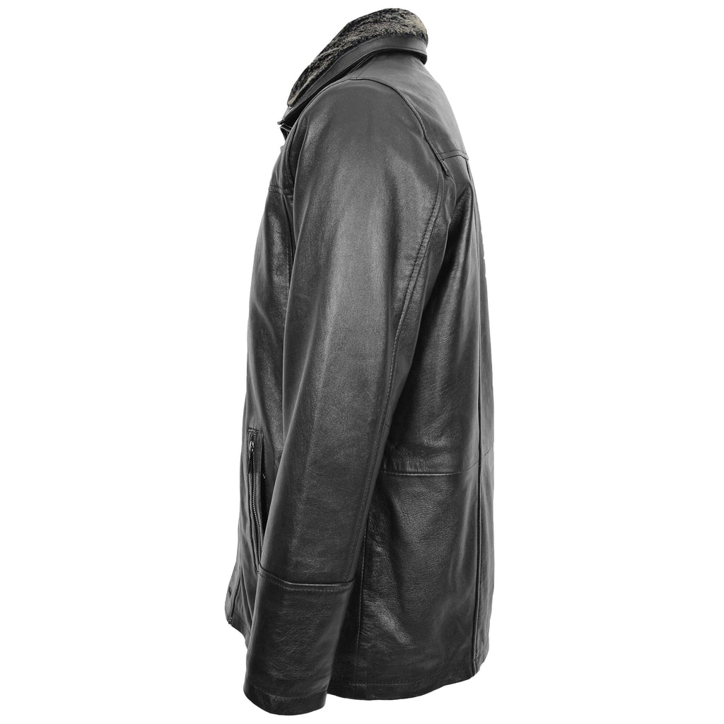 DR187 Men’s 3/4 Long Leather Soft Parka Coat Black 4