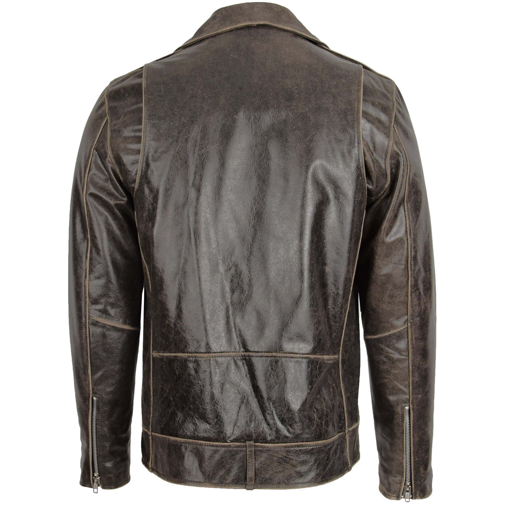 DR147 Men's Leather Biker Brando Design Jacket Brown 2