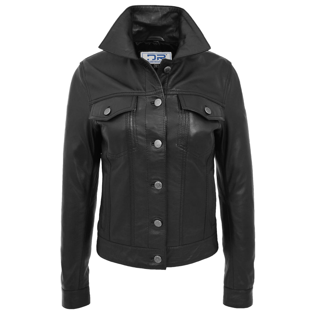 DR213 Women's Retro Classic Levi Style Leather Jacket Black 3
