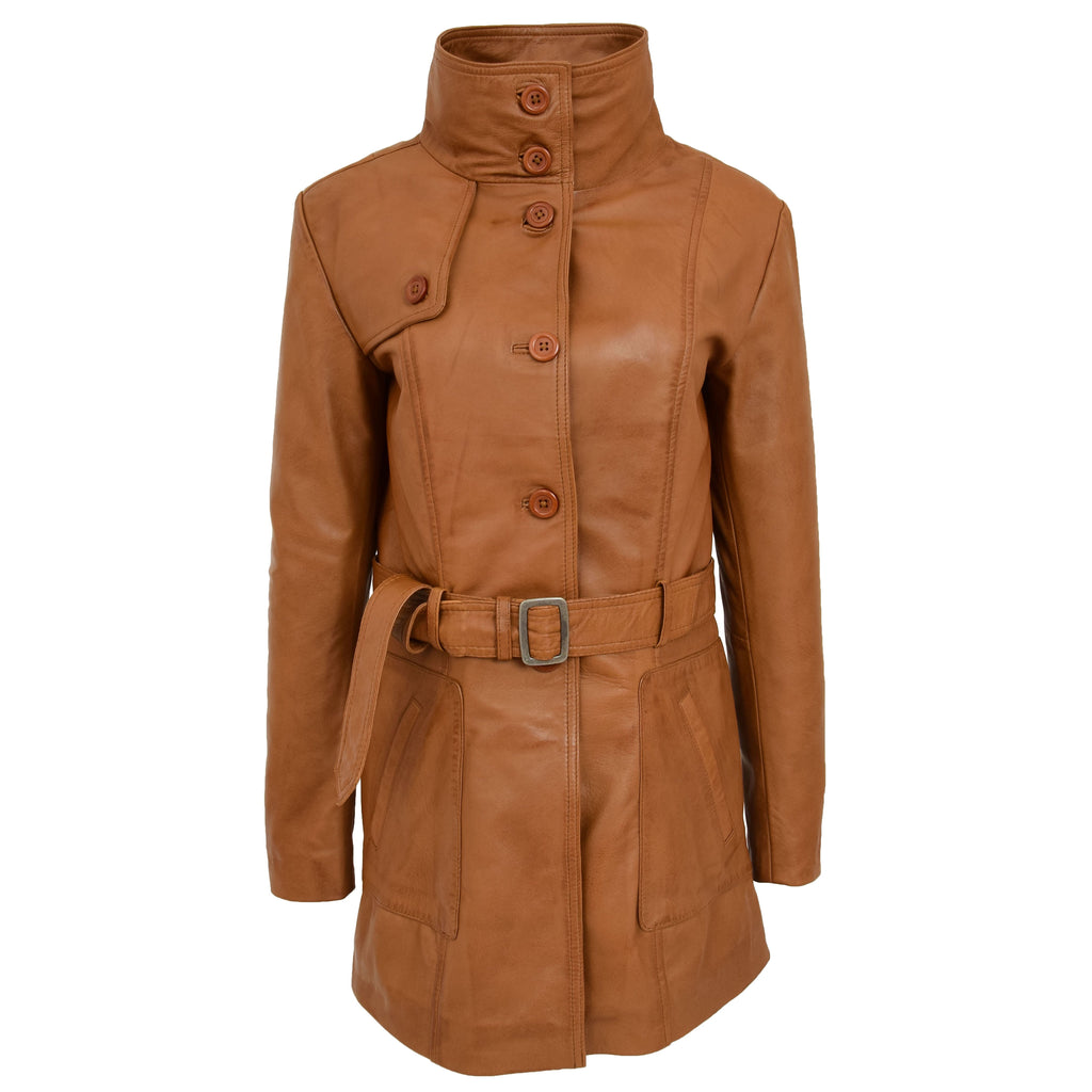 DR219 Women's Smart Winter Leather Coat Tan 5