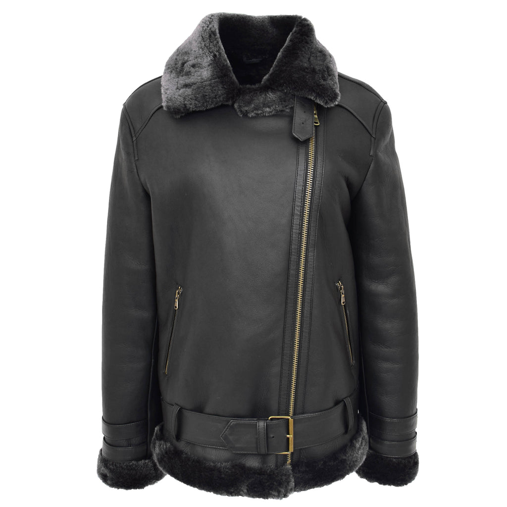 DR251 Women's Sheepskin Italian Classic Look Leather Jacket Black 3