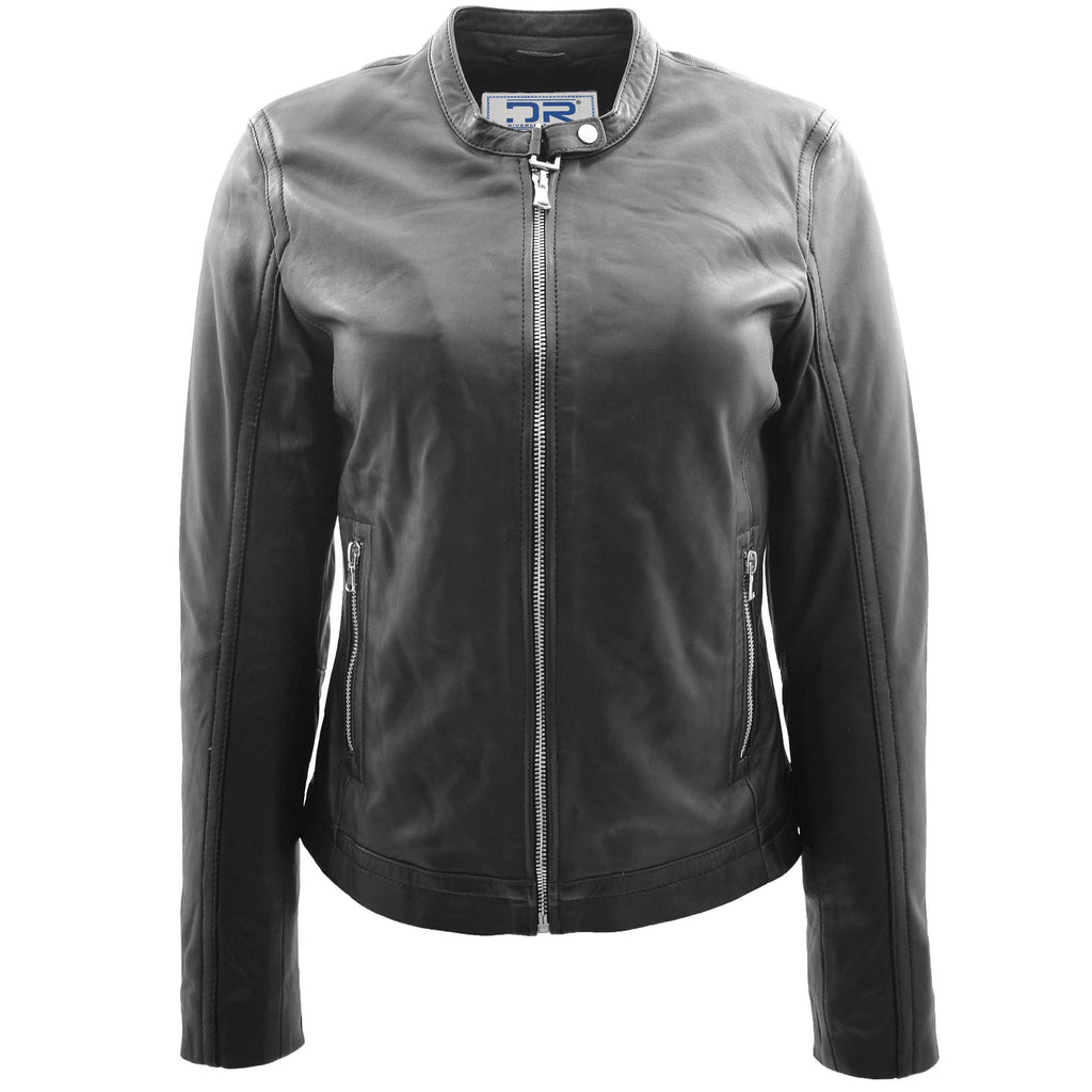 DR247 Women's Soft Leather Biker Style Jacket Black 1