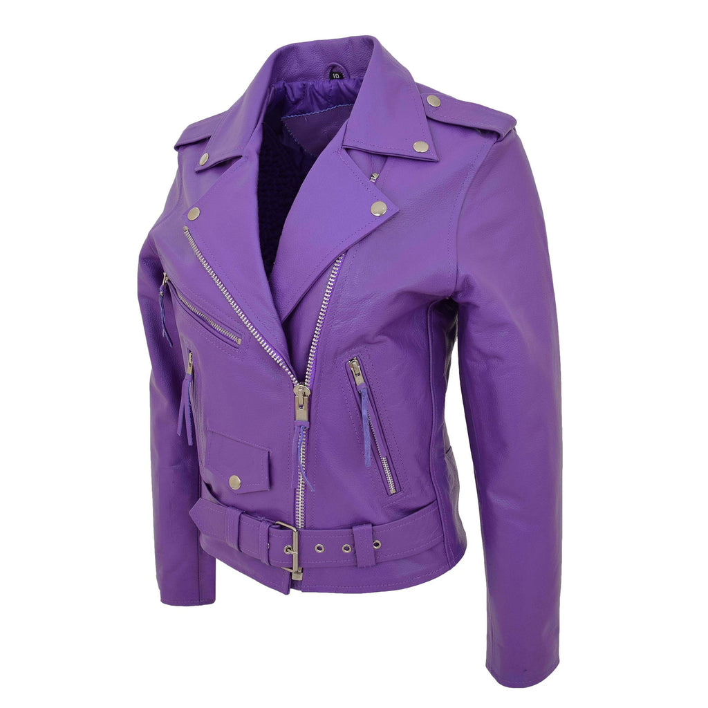 DR224 Women's Biker Chic Real Leather Jacket Lilac 4