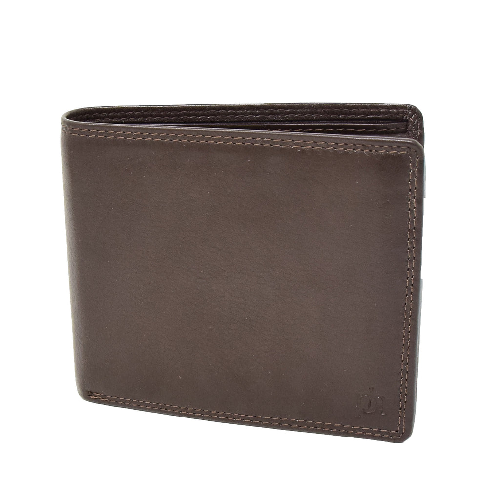 DR415 Men’s Real Leather Large Size Bifold Wallet Brown 1