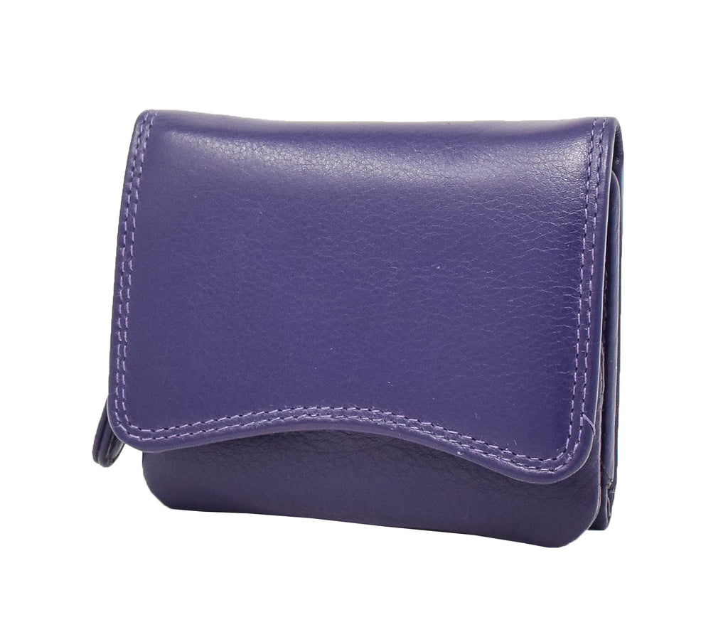 DR412 Women's Small Trifold Leather Purse Purple 2