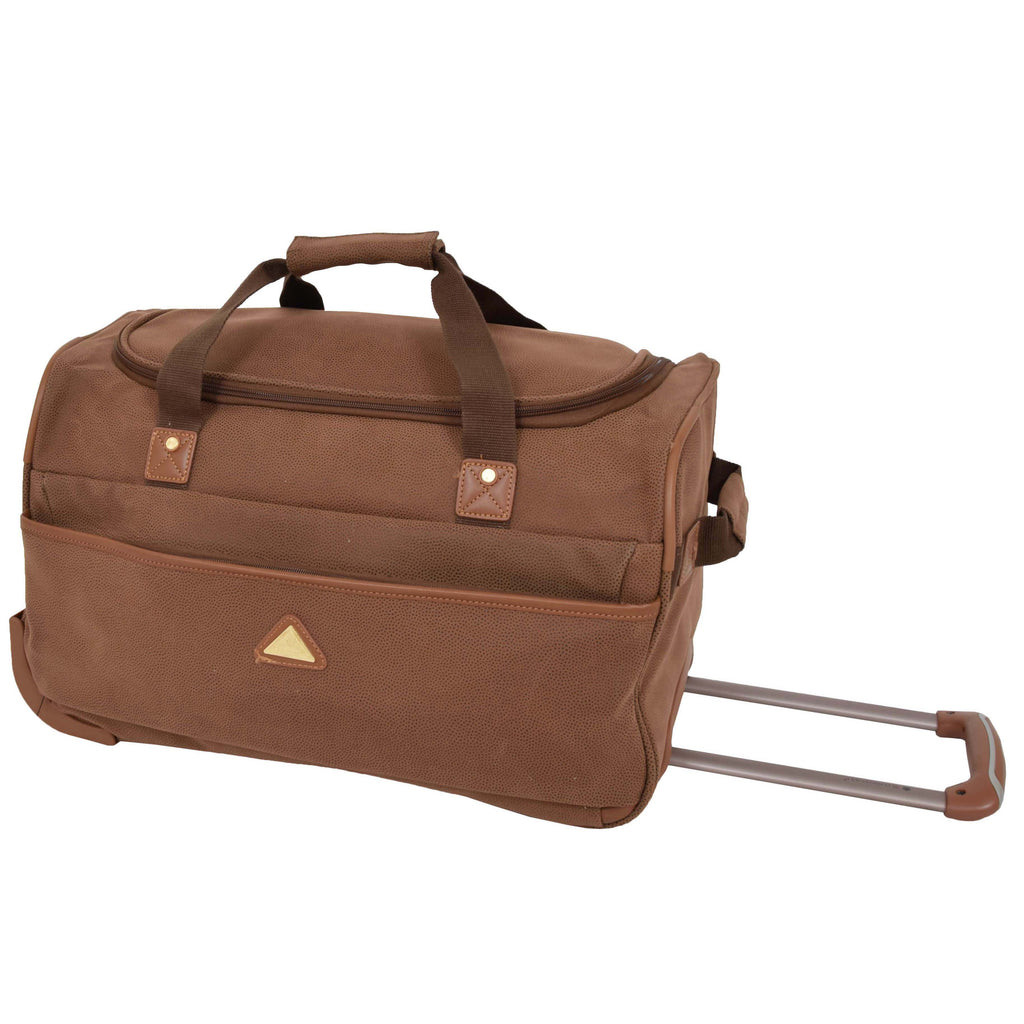 DR484 Faux Leather Mid Size Wheeled Holdall Tan 1