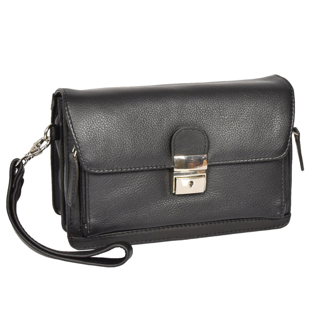 DR314 Lockable Leather Wrist Bag Black 1