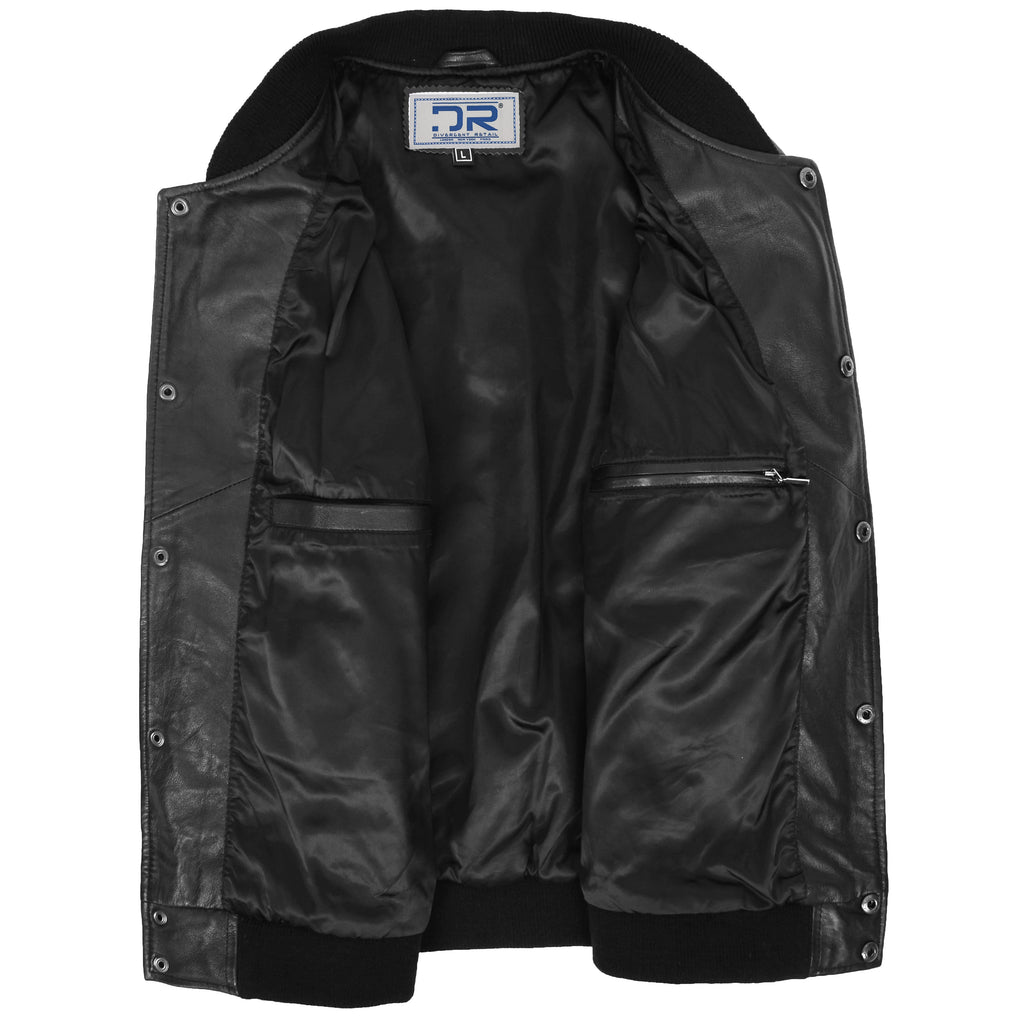 DR182 Men's Leather College Boy Varsity Jacket Black White 5