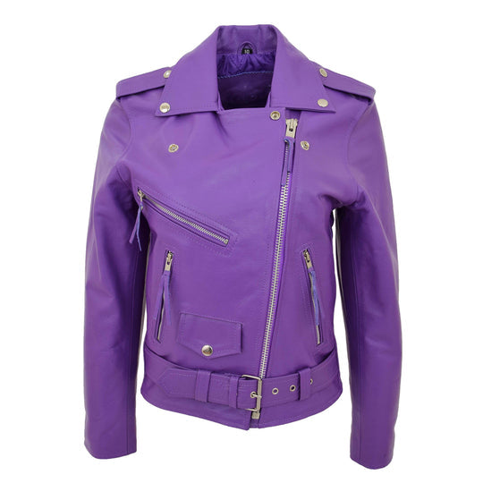 DR224 Women's Biker Chic Real Leather Jacket Lilac 5