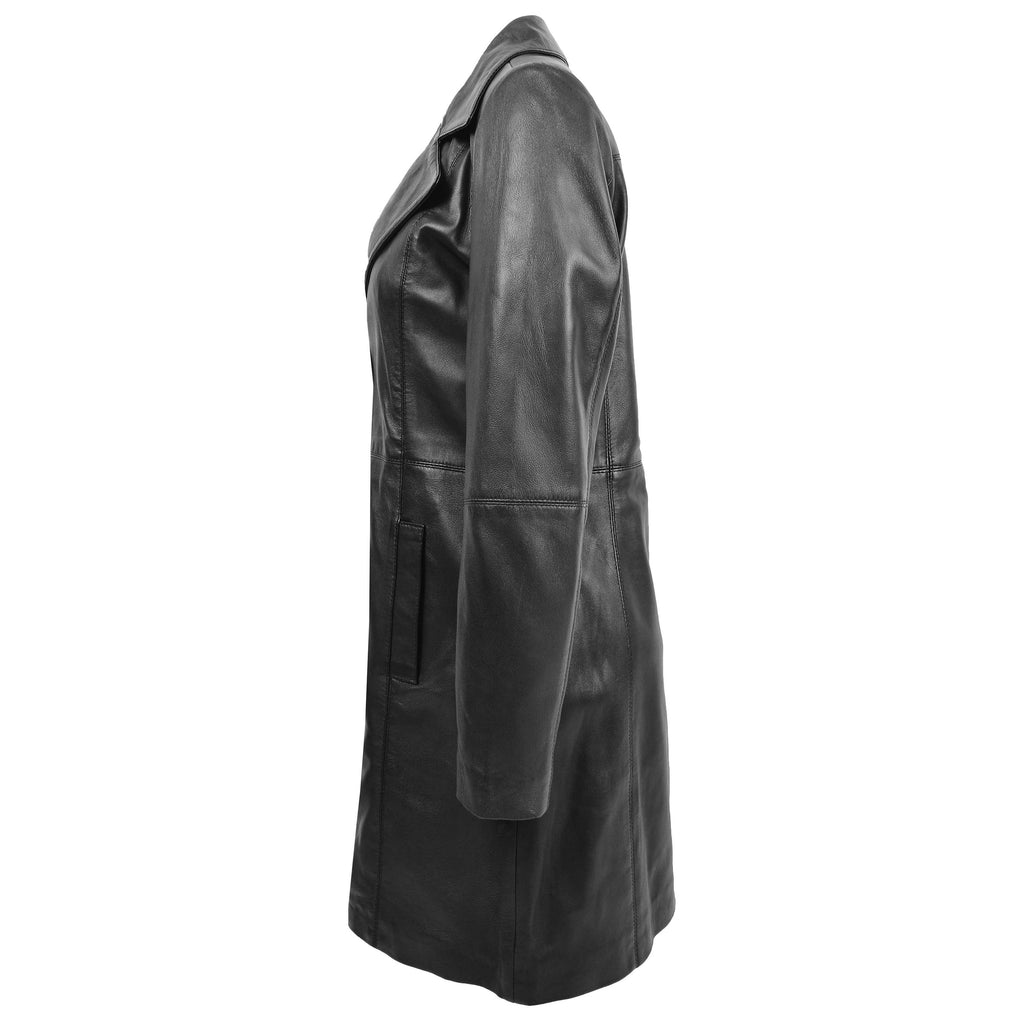 DR196 Women's 3/4 Length Soft Leather Classic Coat Black 3
