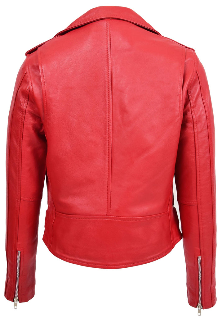 DR199 Women's Hard Ride Biker Style Leather Jacket Red 2