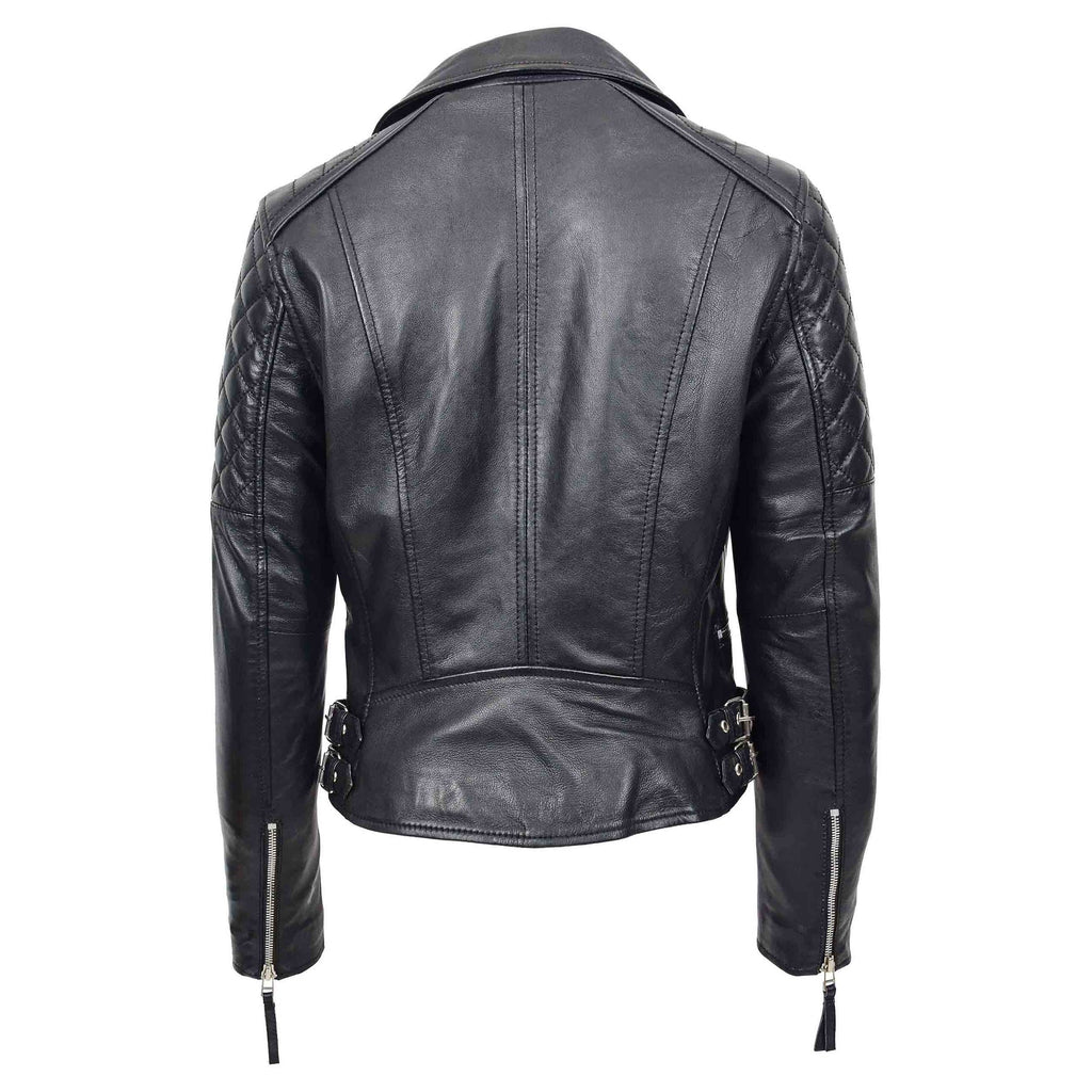 DR246 Women's Real Leather X-Zip Biker Style Jacket Black 4