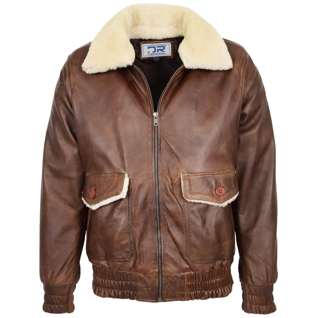 DR183 Men's Leather Bomber Jacket Aviator Style Brown 1