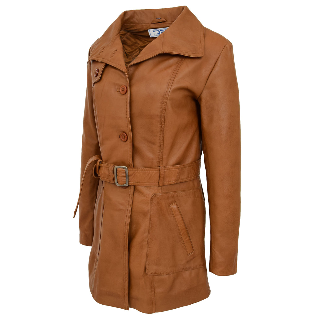 DR219 Women's Smart Winter Leather Coat Tan 6