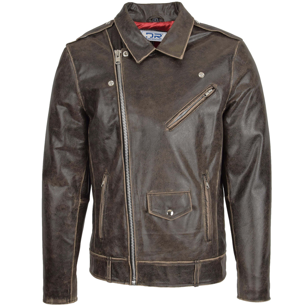 DR147 Men's Leather Biker Brando Design Jacket Brown 3