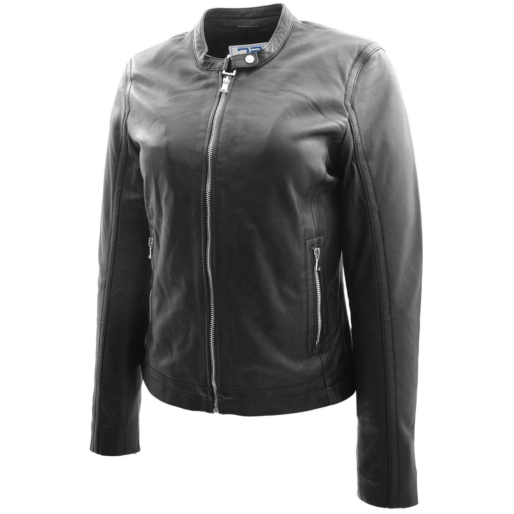 DR247 Women's Soft Leather Biker Style Jacket Black 3