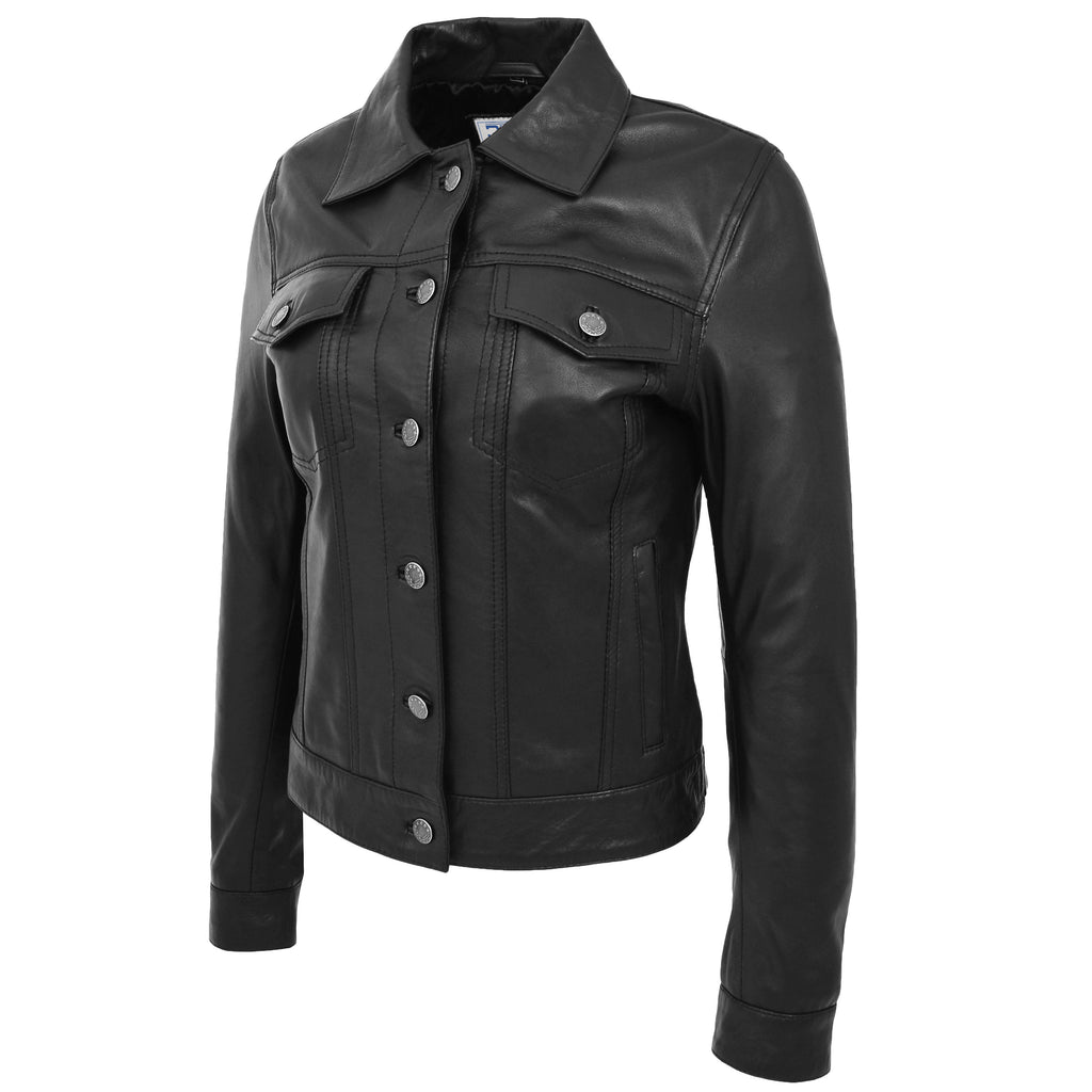 DR213 Women's Retro Classic Levi Style Leather Jacket Black 4