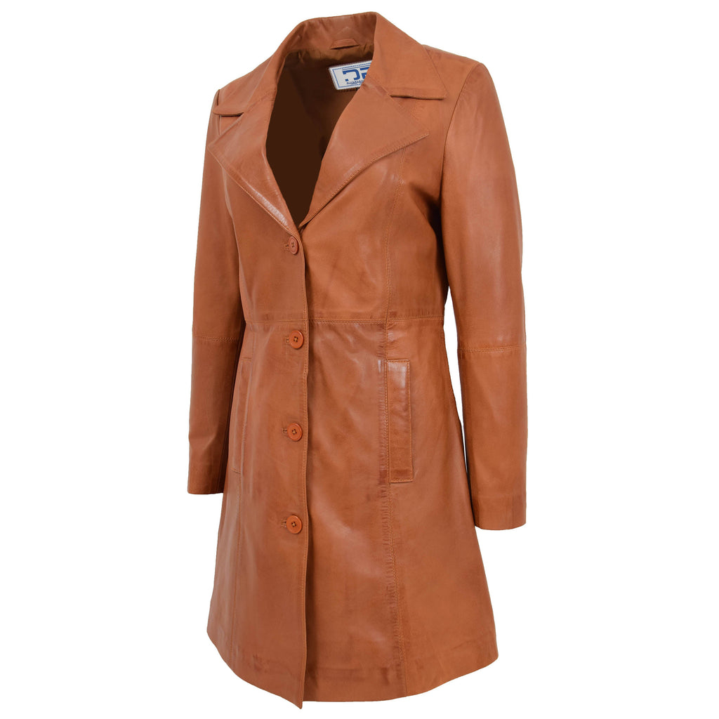 DR196 Women's 3/4 Length Soft Leather Classic Coat Tan 2