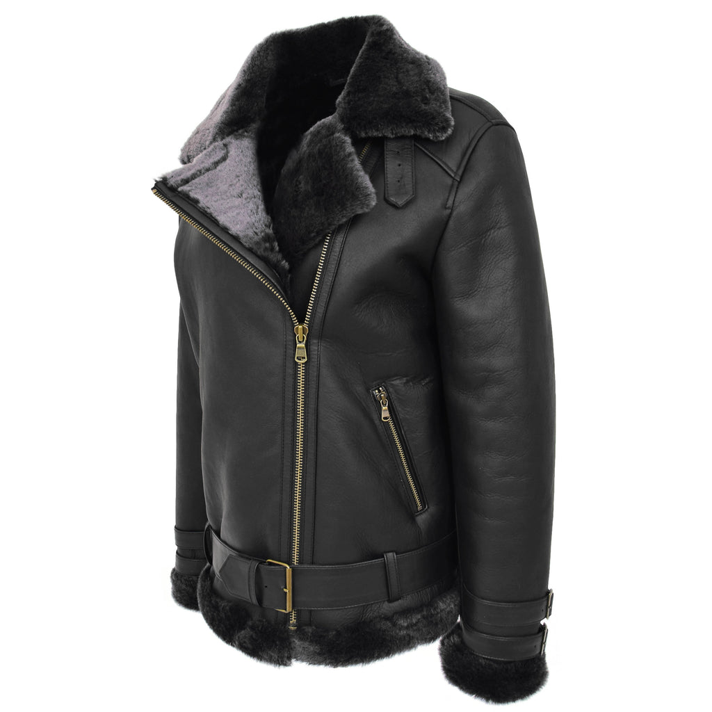 DR251 Women's Sheepskin Italian Classic Look Leather Jacket Black 4