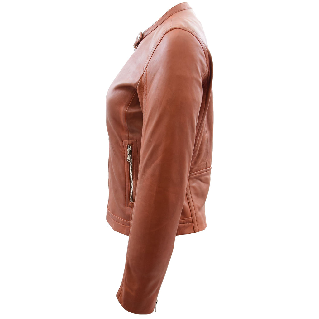 DR247 Women's Soft Leather Biker Style Jacket Timber 4