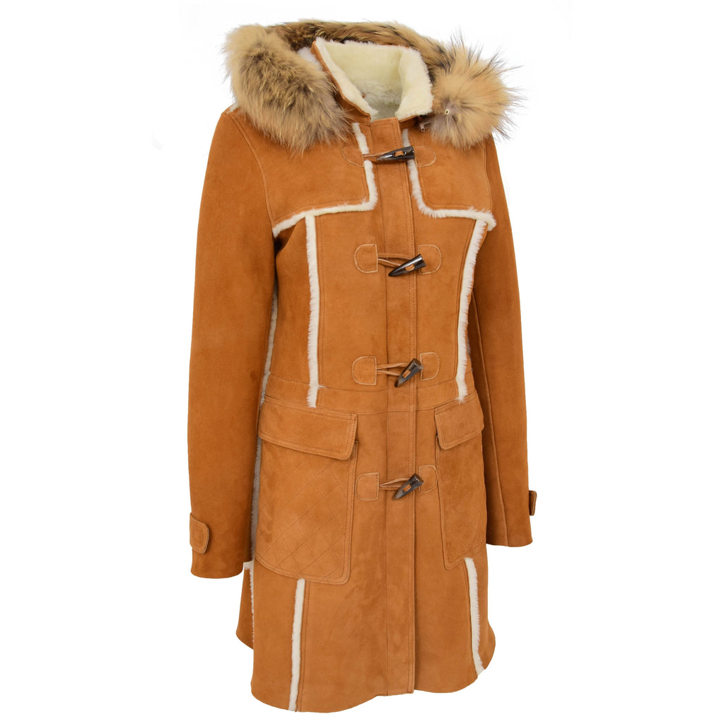 DR249 Women's Sheepskin Italian Classic Look Leather Coat Tan 3