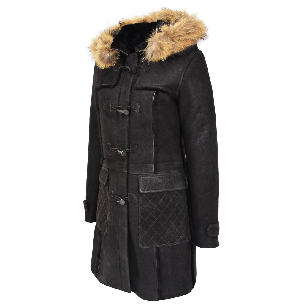 DR249 Women's Sheepskin Italian Classic Look Leather Coat Brown 2