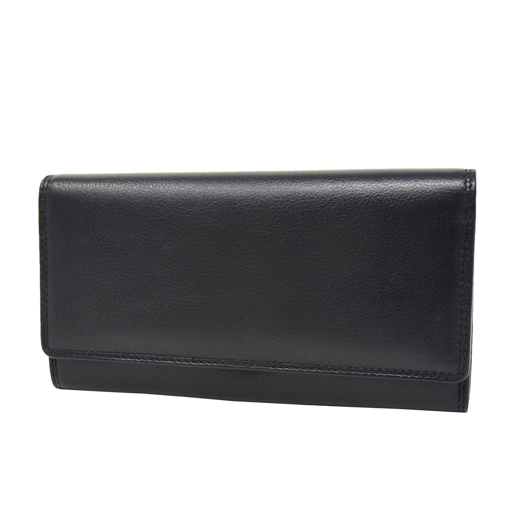 DR428 Women's Envelope Style Leather Purse Black 1