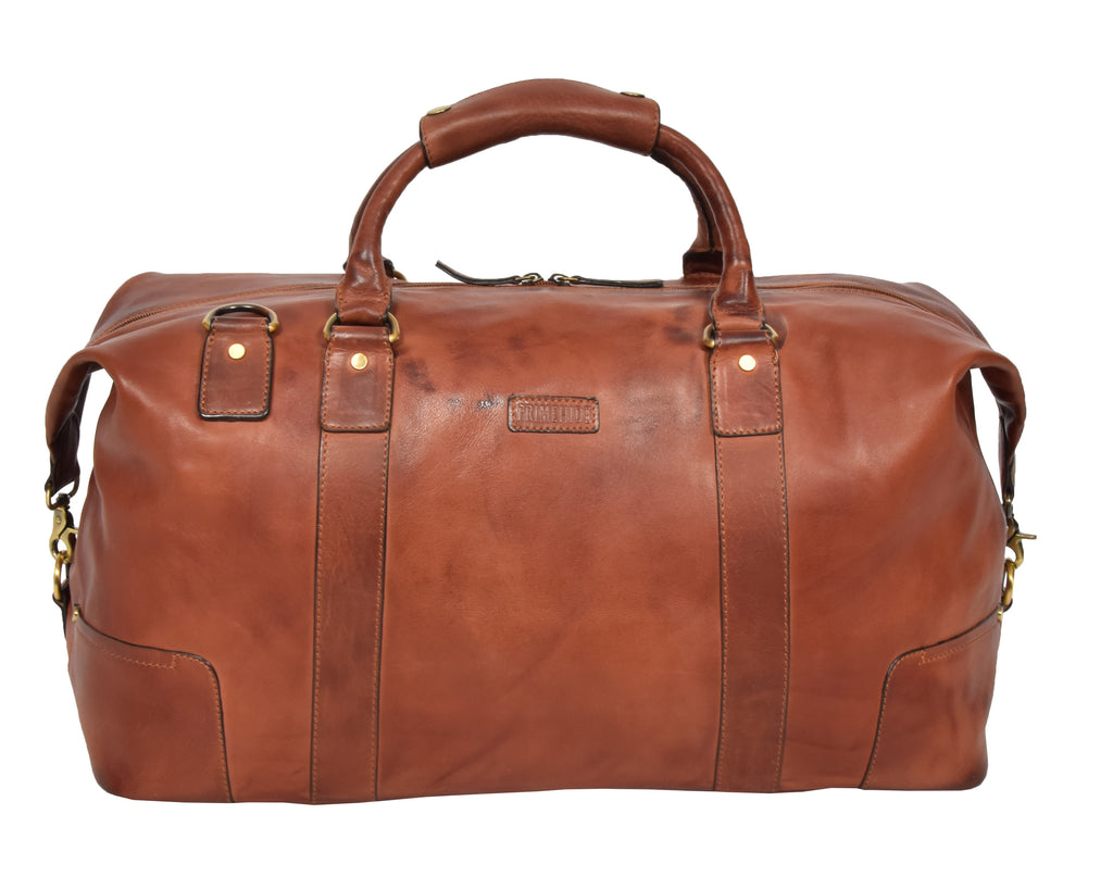 DR324 Genuine Leather Holdall Travel Weekend Duffle Bag Tan 2