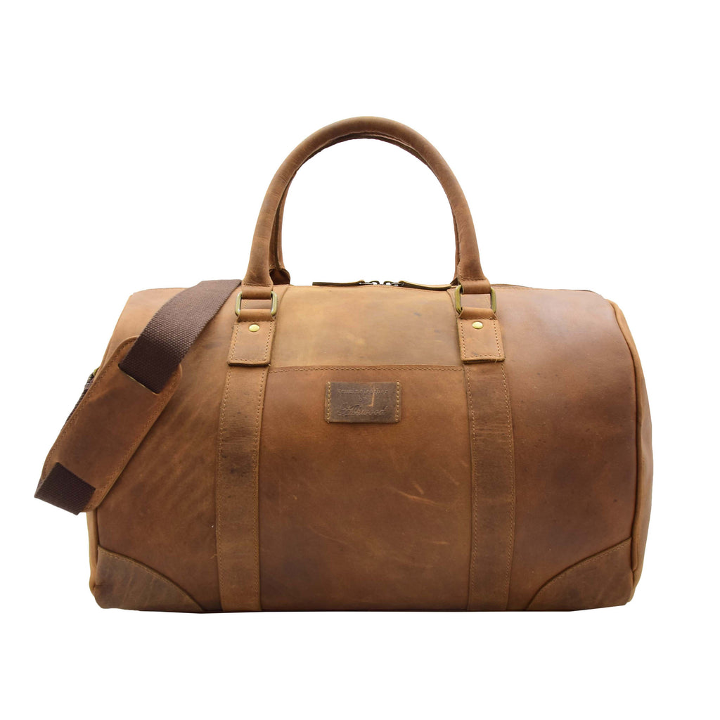 DR307 Genuine Leather Holdall Weekend Multi Use Duffle Bag Tan 1