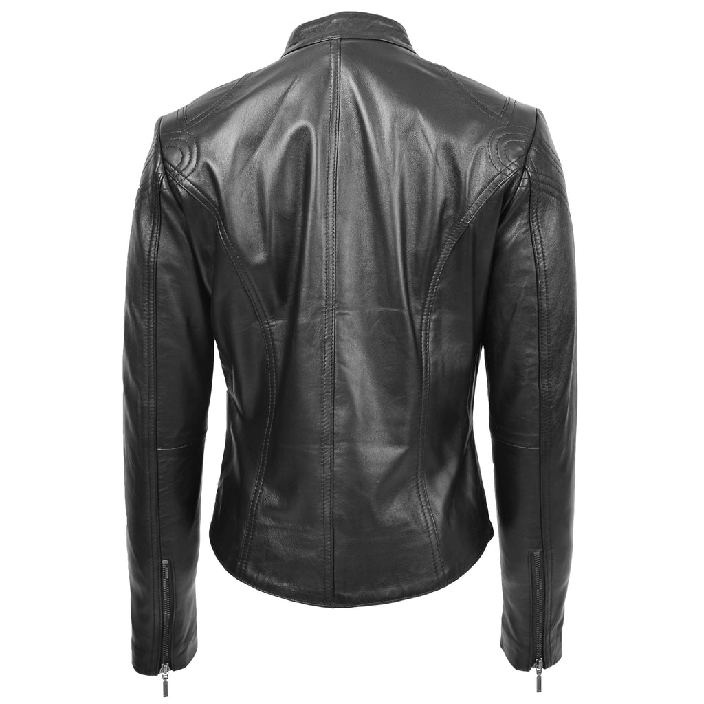 DR200 Ladies Classic Casual Biker Leather Jacket Black 3