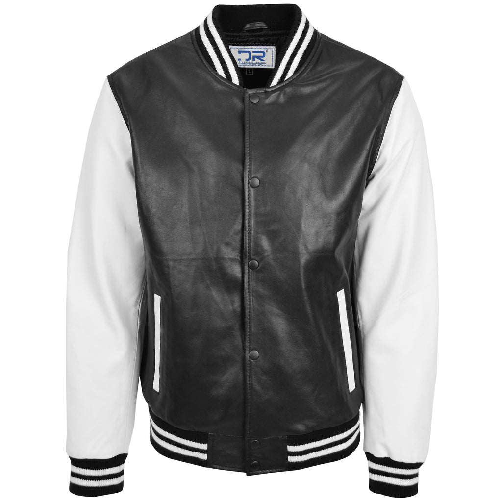 DR182 Men's Leather College Boy Varsity Jacket Black White 4