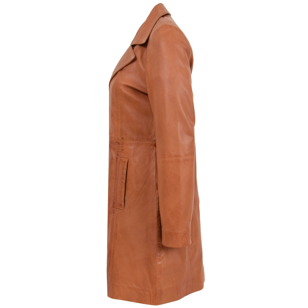 DR196 Women's 3/4 Length Soft Leather Classic Coat Tan 3