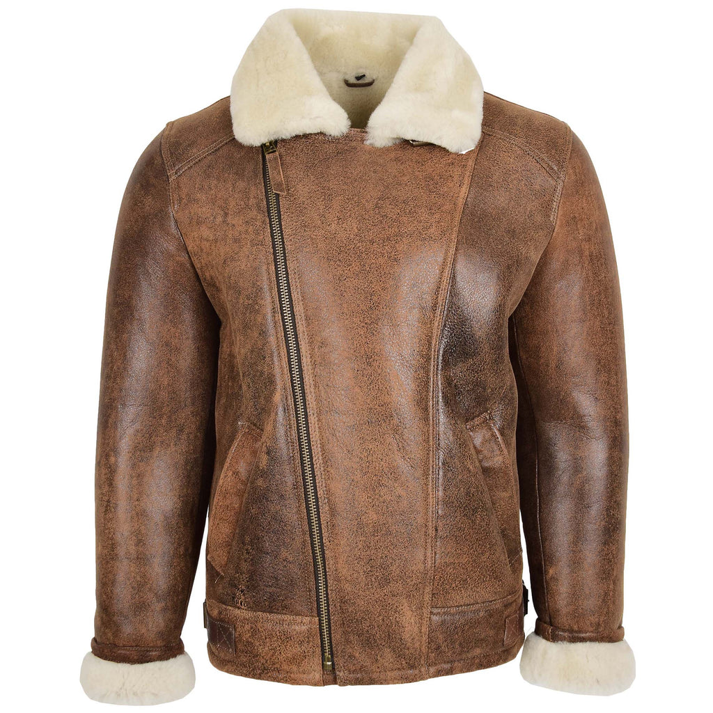 DR176 Men's Classic Sheepskin Leather Jacket Brown Antique 3