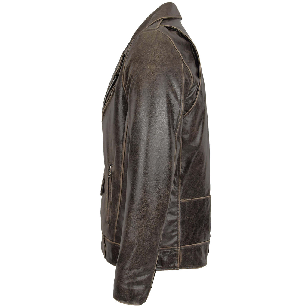 DR147 Men's Leather Biker Brando Design Jacket Brown 4