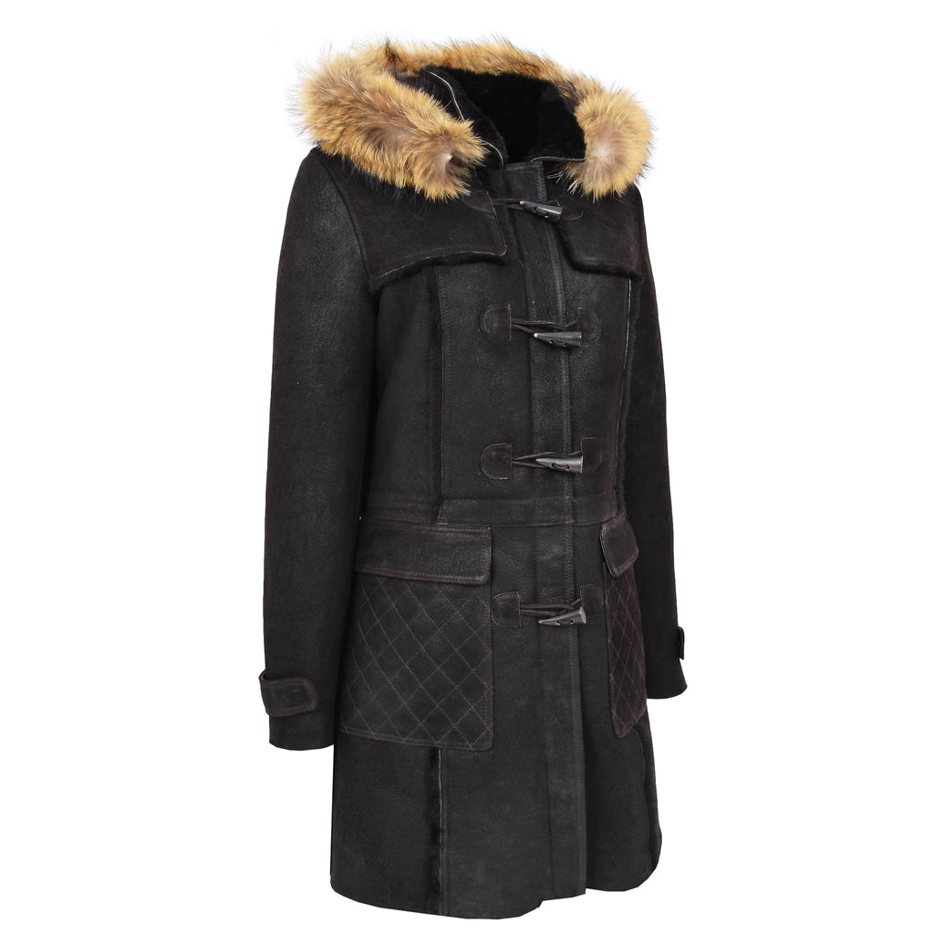 DR249 Women's Sheepskin Italian Classic Look Leather Coat Brown 3
