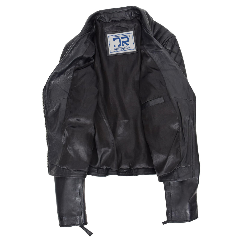 DR246 Women's Real Leather X-Zip Biker Style Jacket Black 5