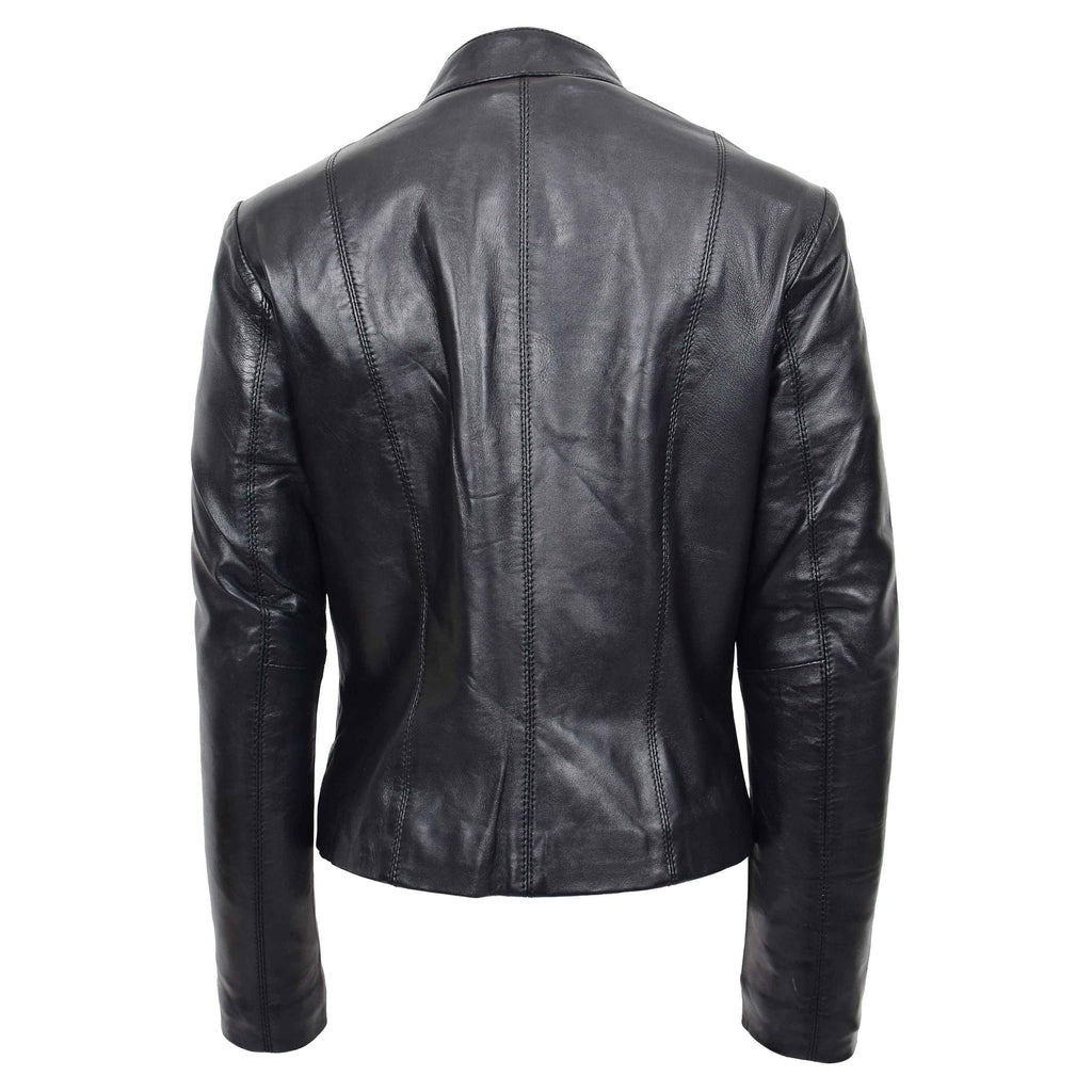 DR265 Women’s Soft Black Fitted Biker Style Leather Jacket 4