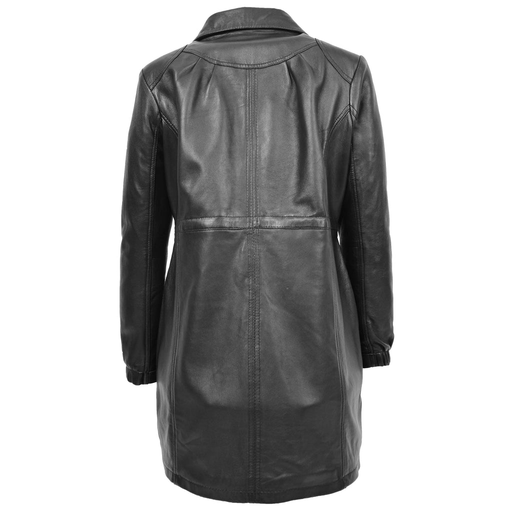 DR218 Women's Smart Long Leather Coat Hood Black 5