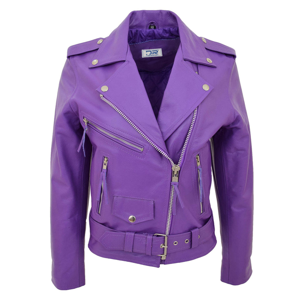 DR224 Women's Biker Chic Real Leather Jacket Lilac 1