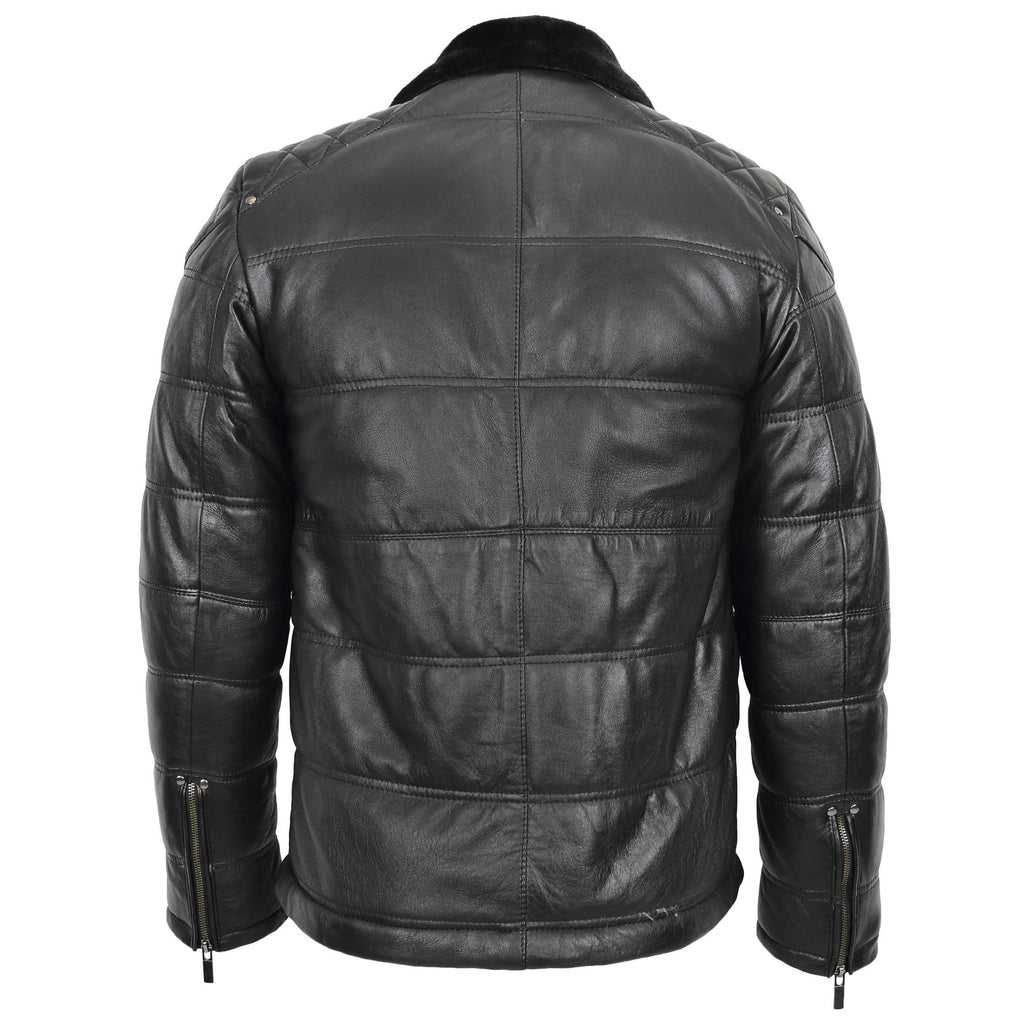 DR191 Men’s Real Leather Puffer Jacket Slim Fit Black 3