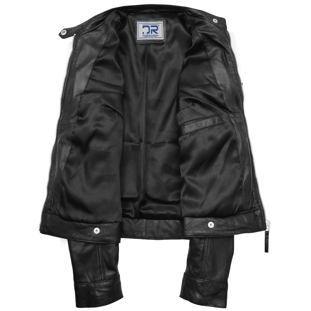 DR245 Women's Real Leather Biker Jacket Black 5
