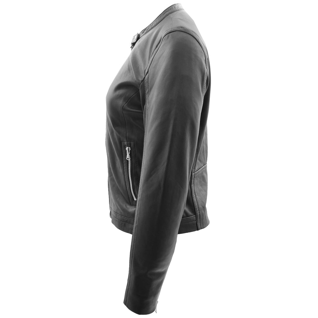 DR247 Women's Soft Leather Biker Style Jacket Black 4