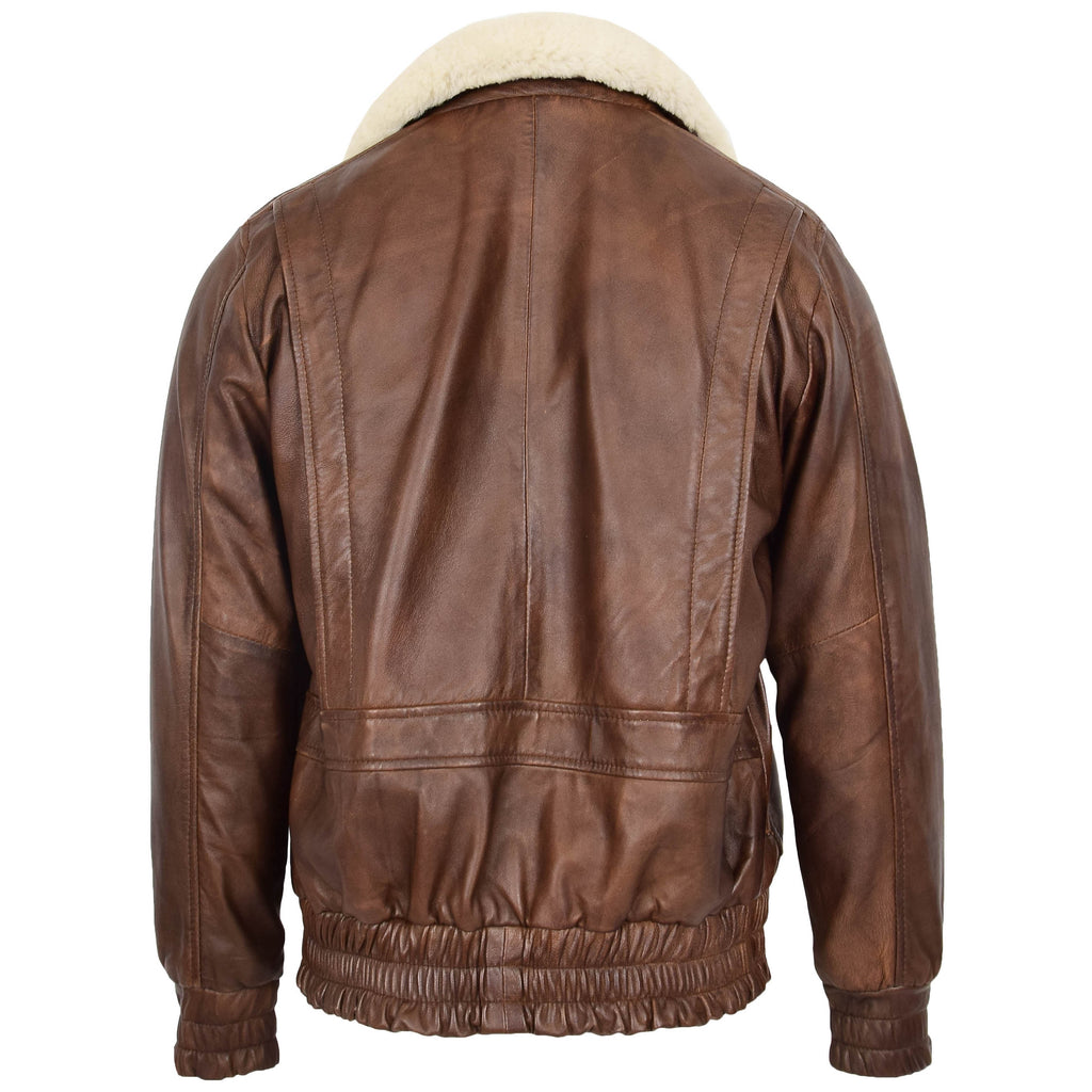 DR183 Men's Leather Bomber Jacket Aviator Style Brown 3