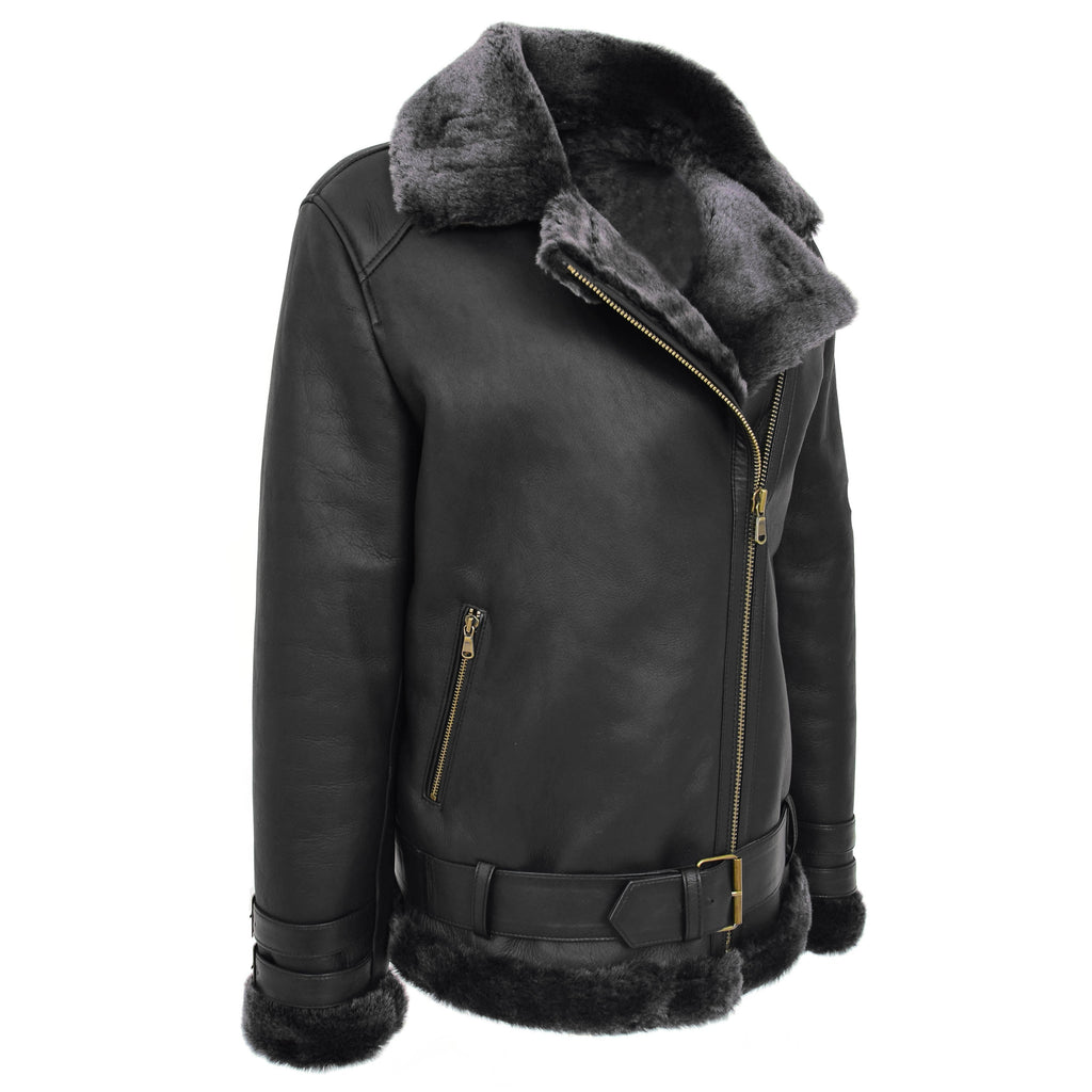 DR251 Women's Sheepskin Italian Classic Look Leather Jacket Black 5