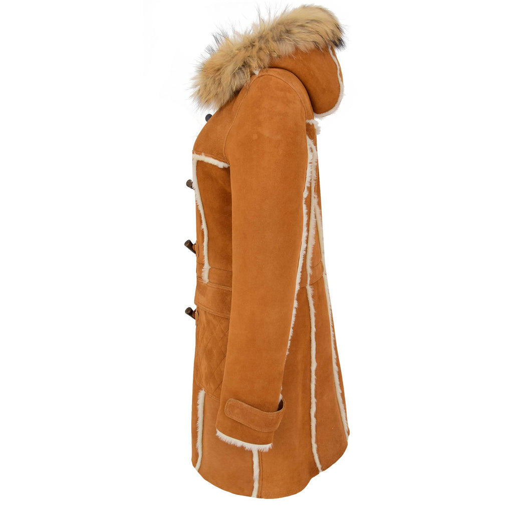 DR249 Women's Sheepskin Italian Classic Look Leather Coat Tan 4