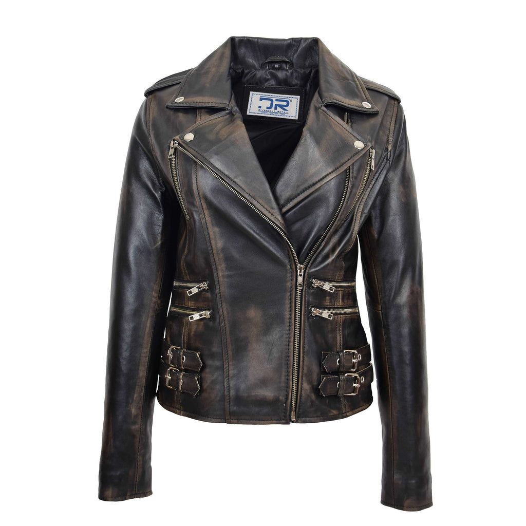 DR195 Women’s Trendy Biker Leather Jacket Rub off 1