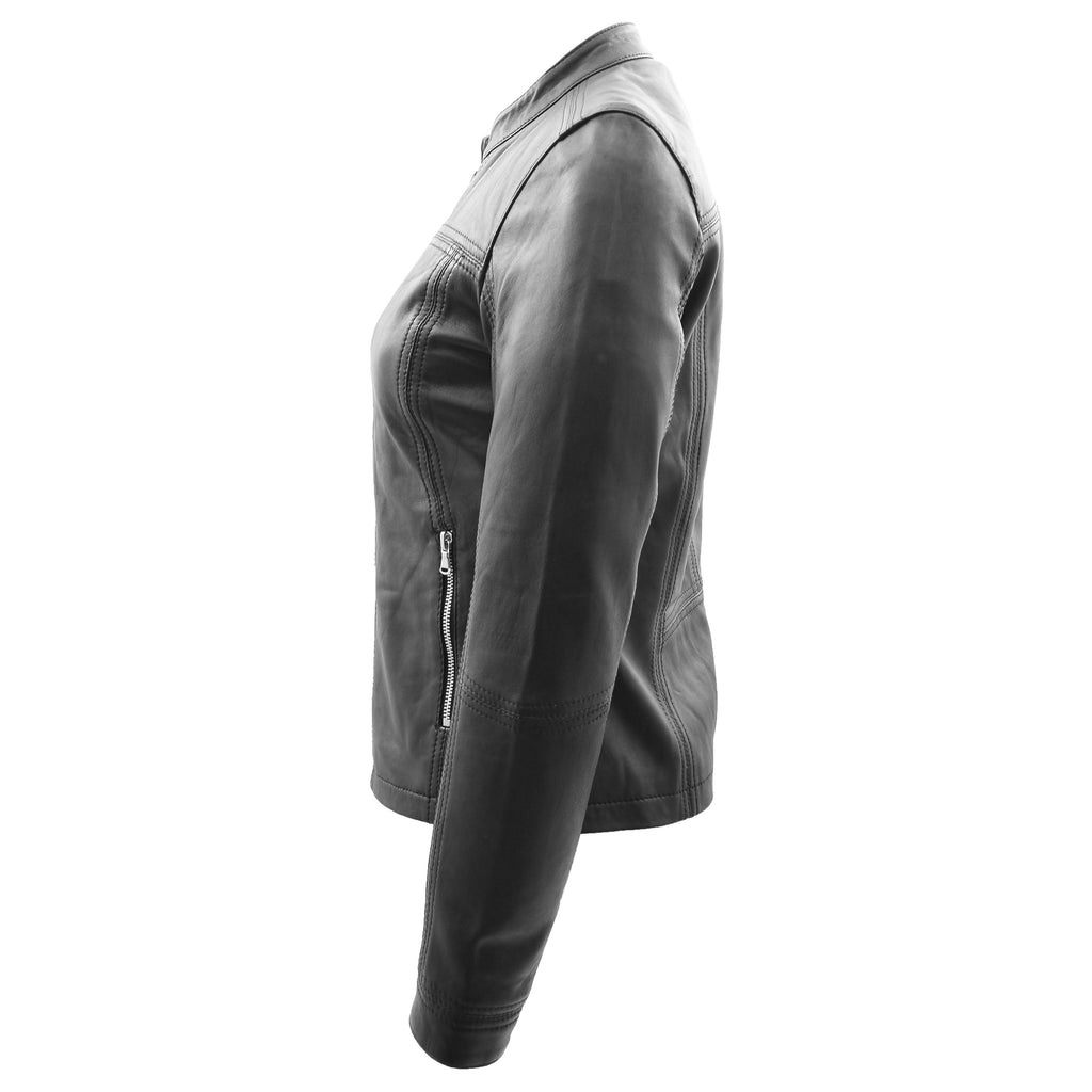 DR257 Women's Leather Classic Biker Style Jacket Black 5