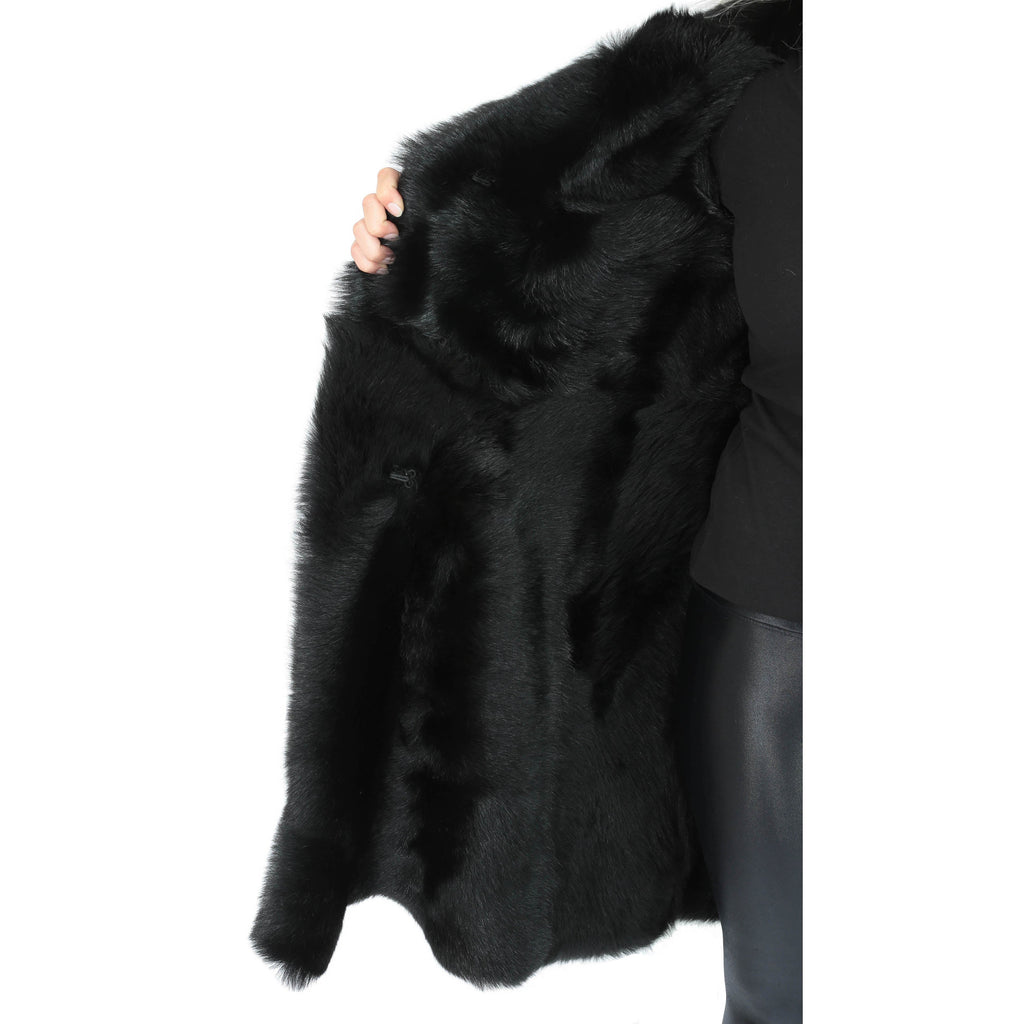 DR220 Women's Shearling Long Italian Sheepskin Leather Coat Black 5