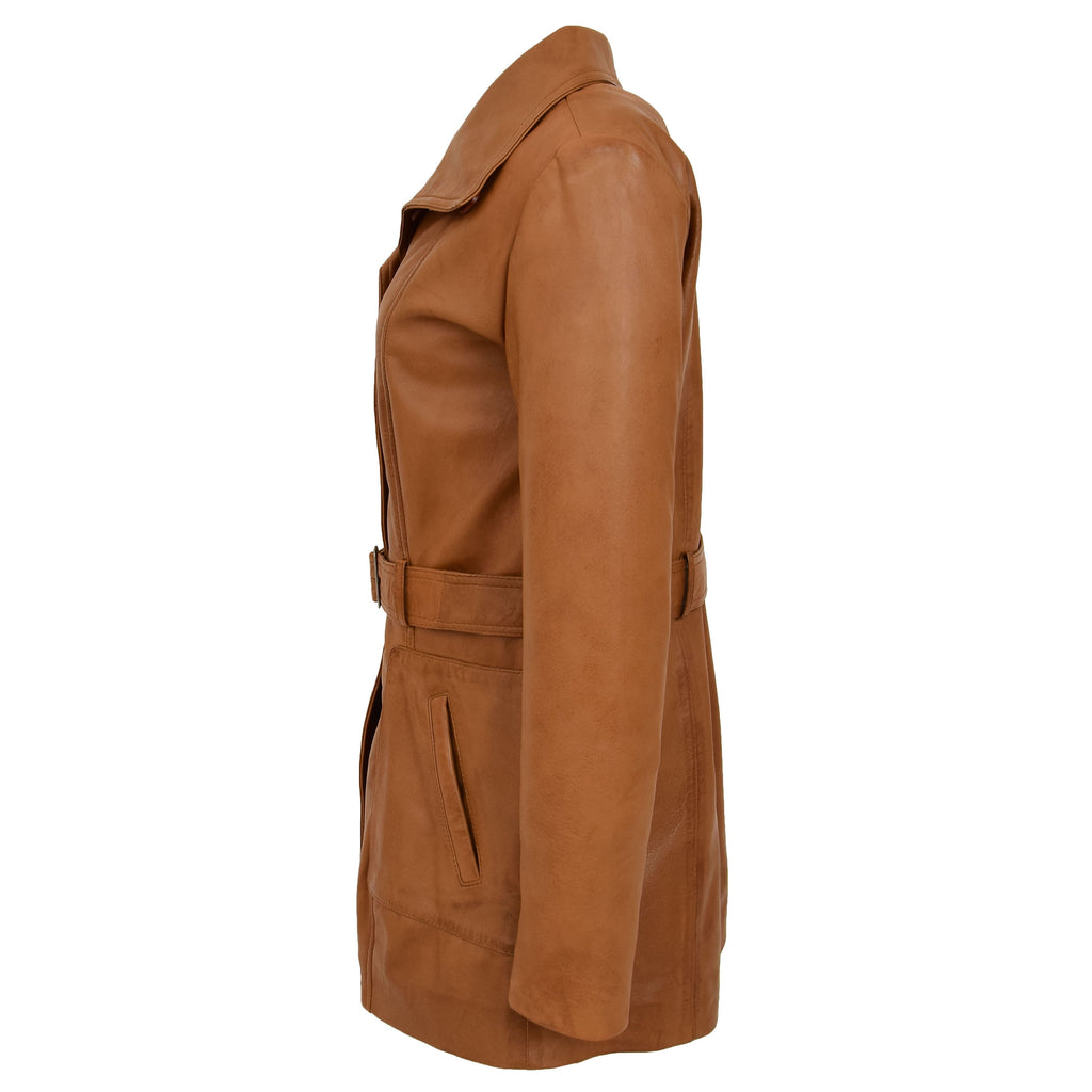 DR219 Women's Smart Winter Leather Coat Tan 7